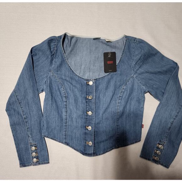 Levi's women's daryn corset long sleeve blouse large - Picture 5 of 7